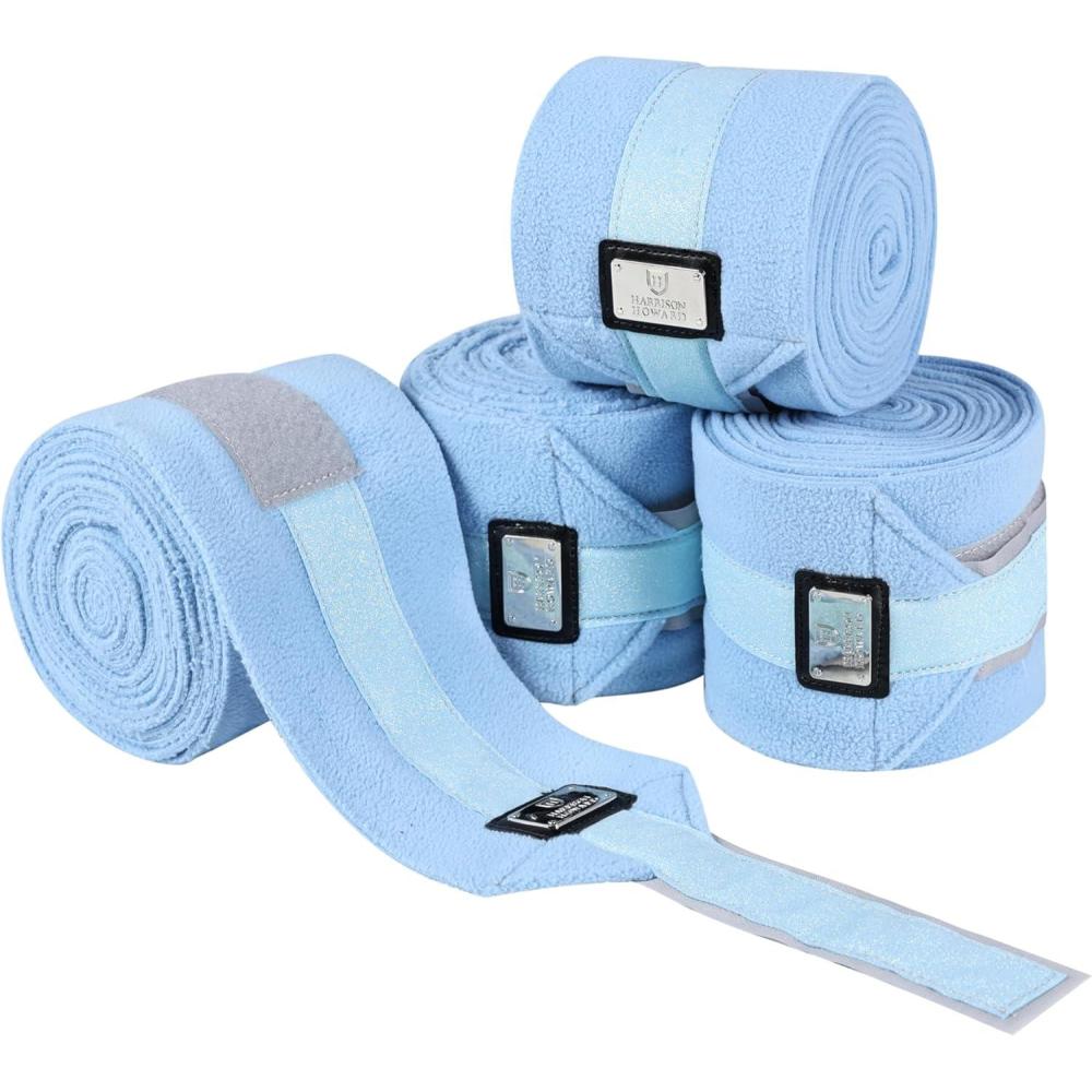 imageHarrison Howard Horse Polo Wraps Upgrade with Bling Leg Wraps for Horses 4Pack Fleece Leg Wraps Stable Supplies Black MIce Blue