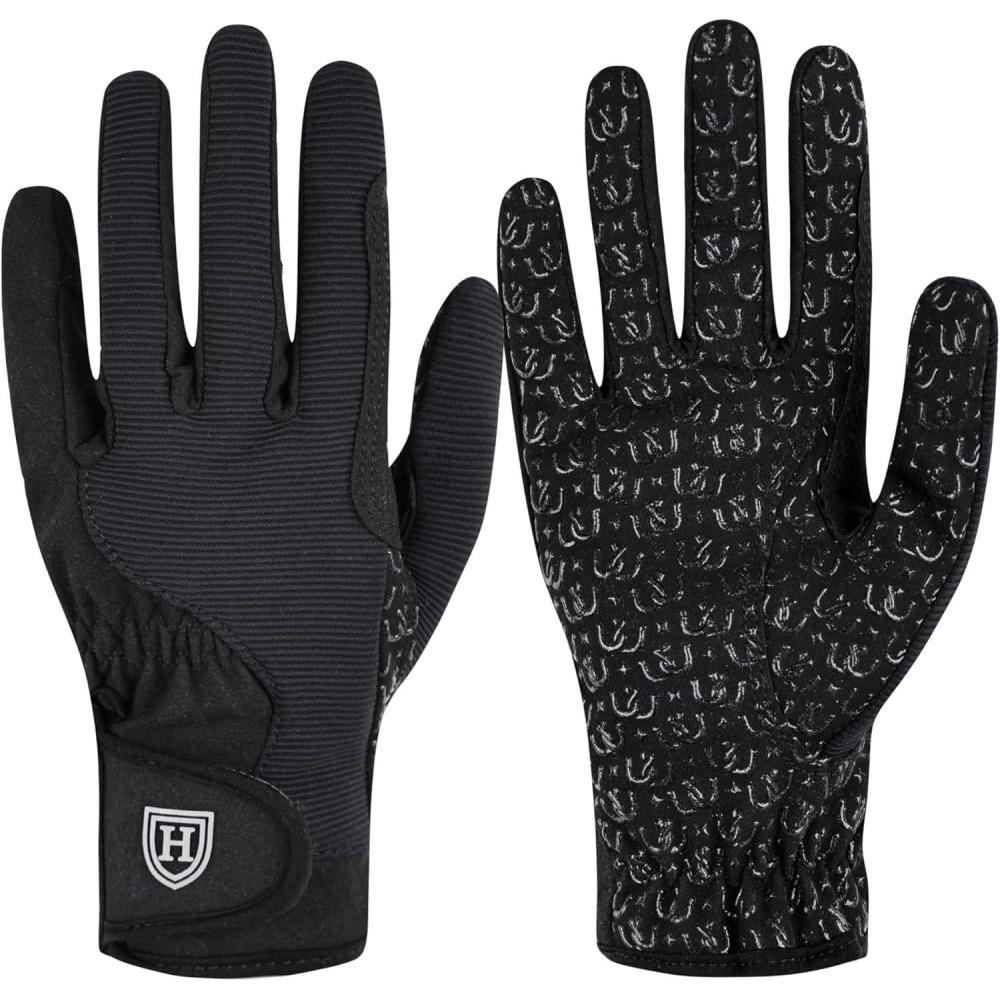 imageHarrison Howard Horse Riding Gloves AllSeason Lightweight NonSlip for Gardening Running Equestrian Riding Glovesblack