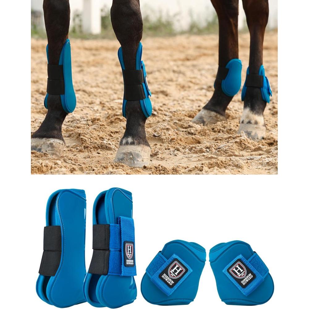 imageHarrison Howard Horse Tendon Boots Open FrontFetlock Boot for Horse Protective Boots for Jumping Trail Riding Set of 4Azure