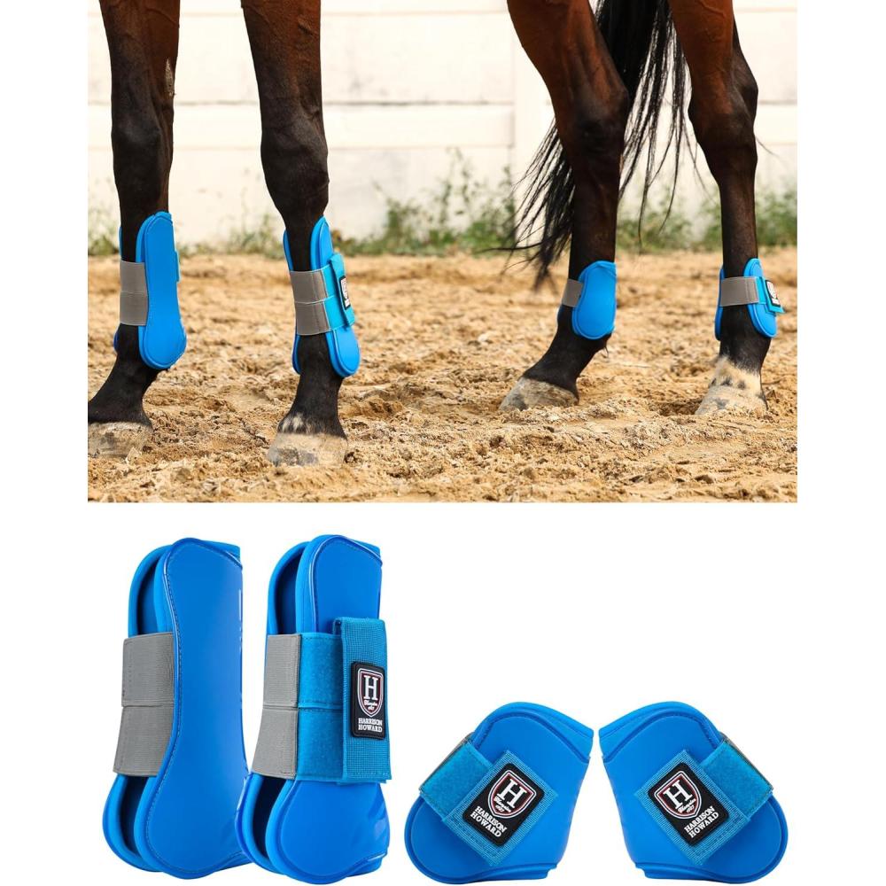 imageHarrison Howard Horse Tendon Boots Open FrontFetlock Boot for Horse Protective Boots for Jumping Trail Riding Set of 4Blue