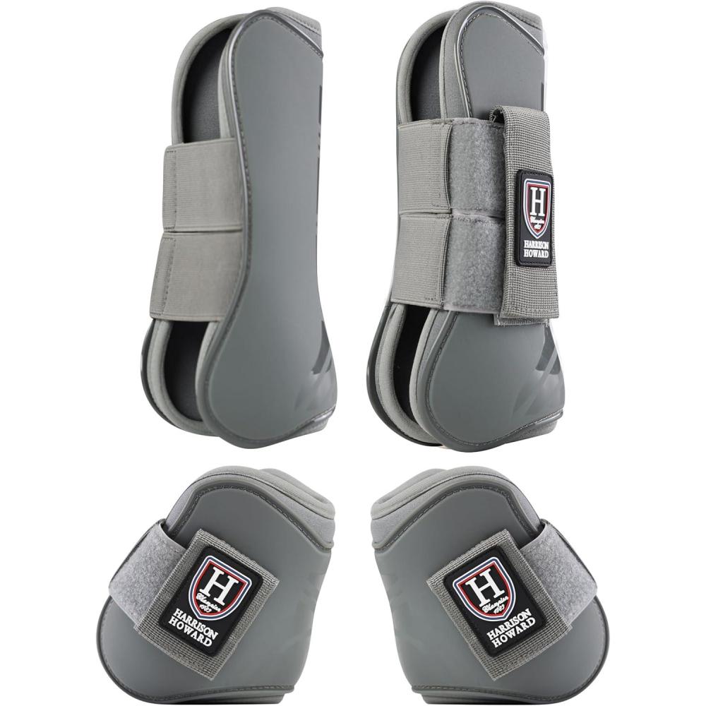 imageHarrison Howard Horse Tendon Boots Open FrontFetlock Boot for Horse Protective Boots for Jumping Trail Riding Set of 4Grey