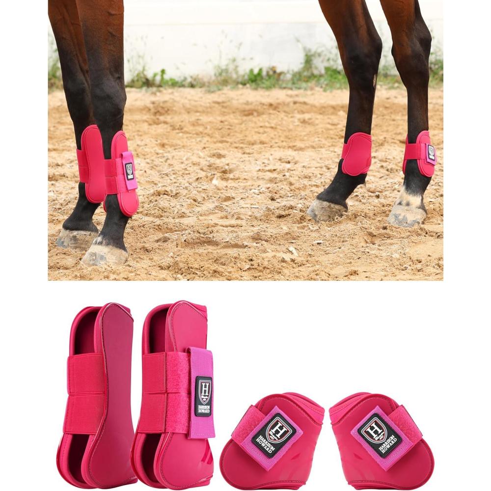 imageHarrison Howard Horse Tendon Boots Open FrontFetlock Boot for Horse Protective Boots for Jumping Trail Riding Set of 4Hot Pink
