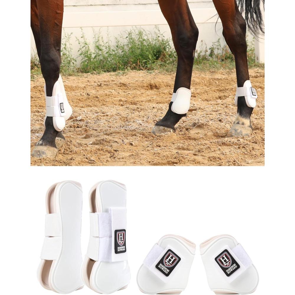 imageHarrison Howard Horse Tendon Boots Open FrontFetlock Boot for Horse Protective Boots for Jumping Trail Riding Set of 4White