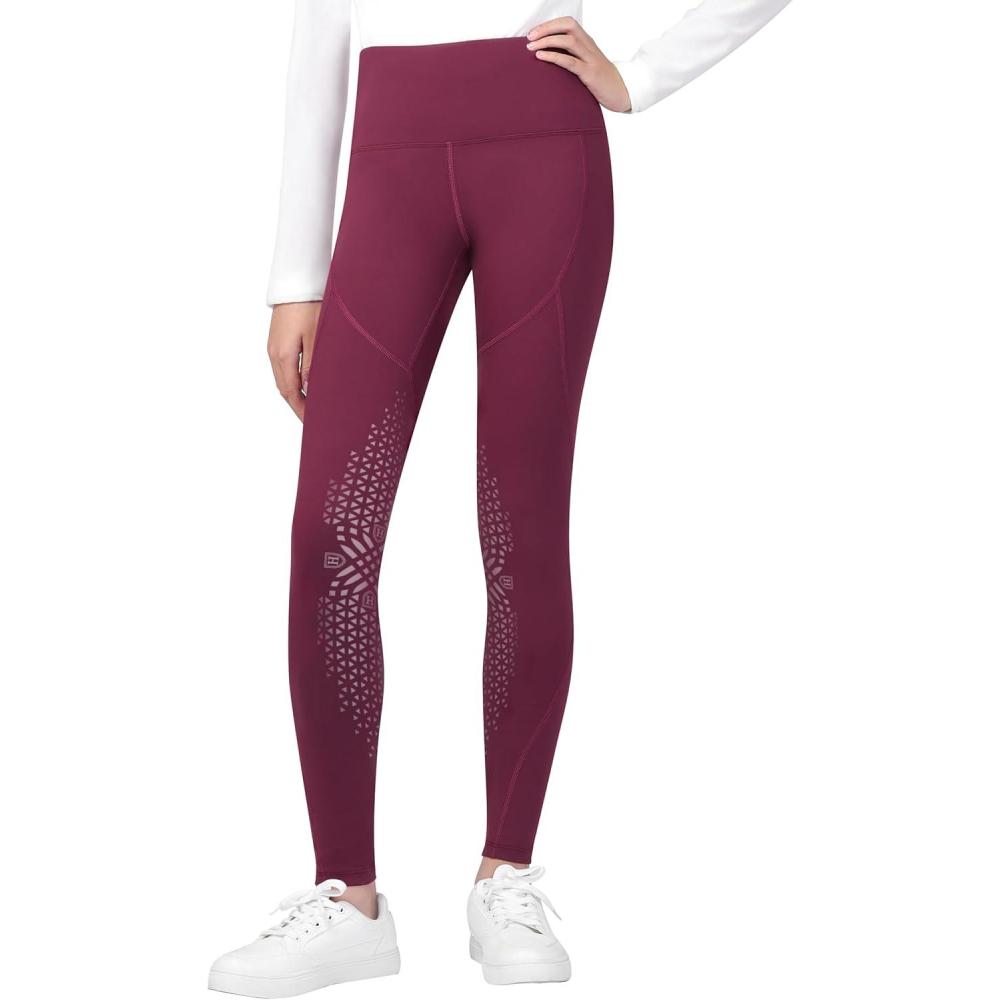 imageHarrison Howard Riding Pants for Girls Knee Patch Horse Riding Tights Kids Perfect for Schooling Training Daily RidingBurgundy