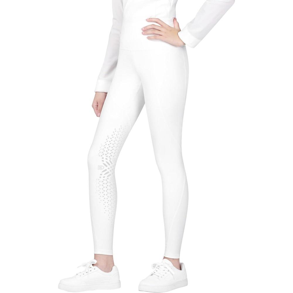 imageHarrison Howard Riding Pants for Girls Knee Patch Horse Riding Tights Kids Perfect for Schooling Training Daily RidingOval White