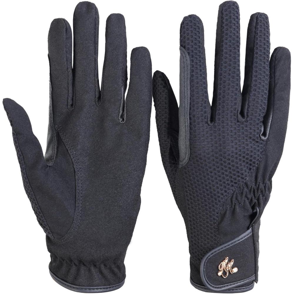 imageHarrison Howard Women Horse Riding Gloves Comfortable Grip for Gardening Running Lightweight Equestrian Riding Glovesblack