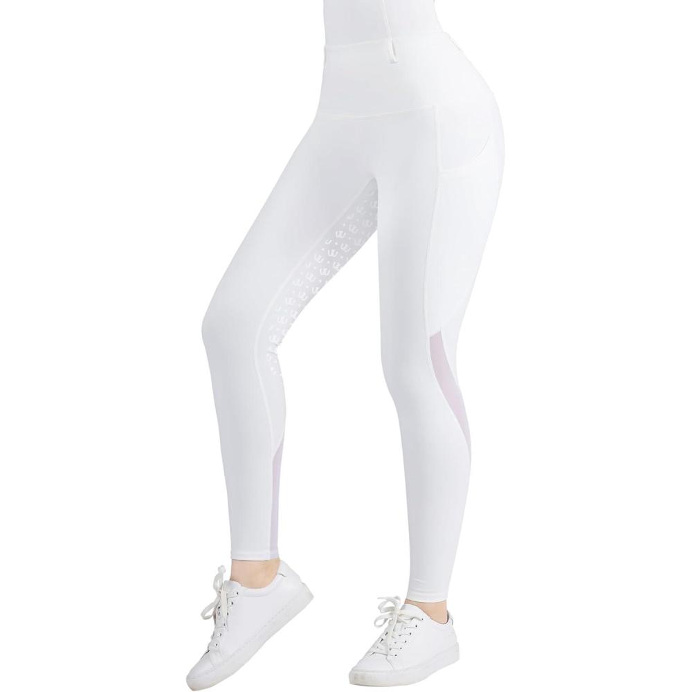 imageHarrison Howard Womens Full Seat Riding Tights Active Silicon Grip with Mesh Horse Riding Pants for WomenOval White