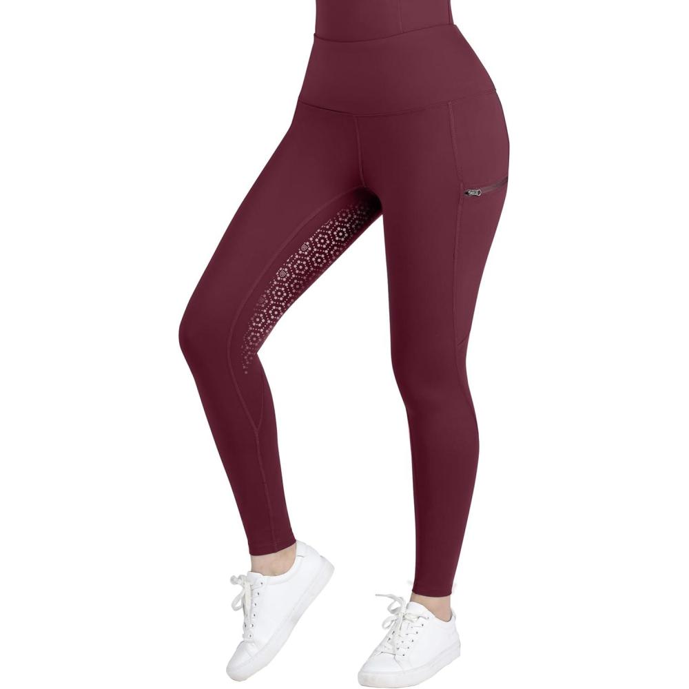 imageHarrison Howard Womens Full Seat Silicon Grip Equestrian Breeches Horse Riding Tights High Waisted LeggingsBurgundy