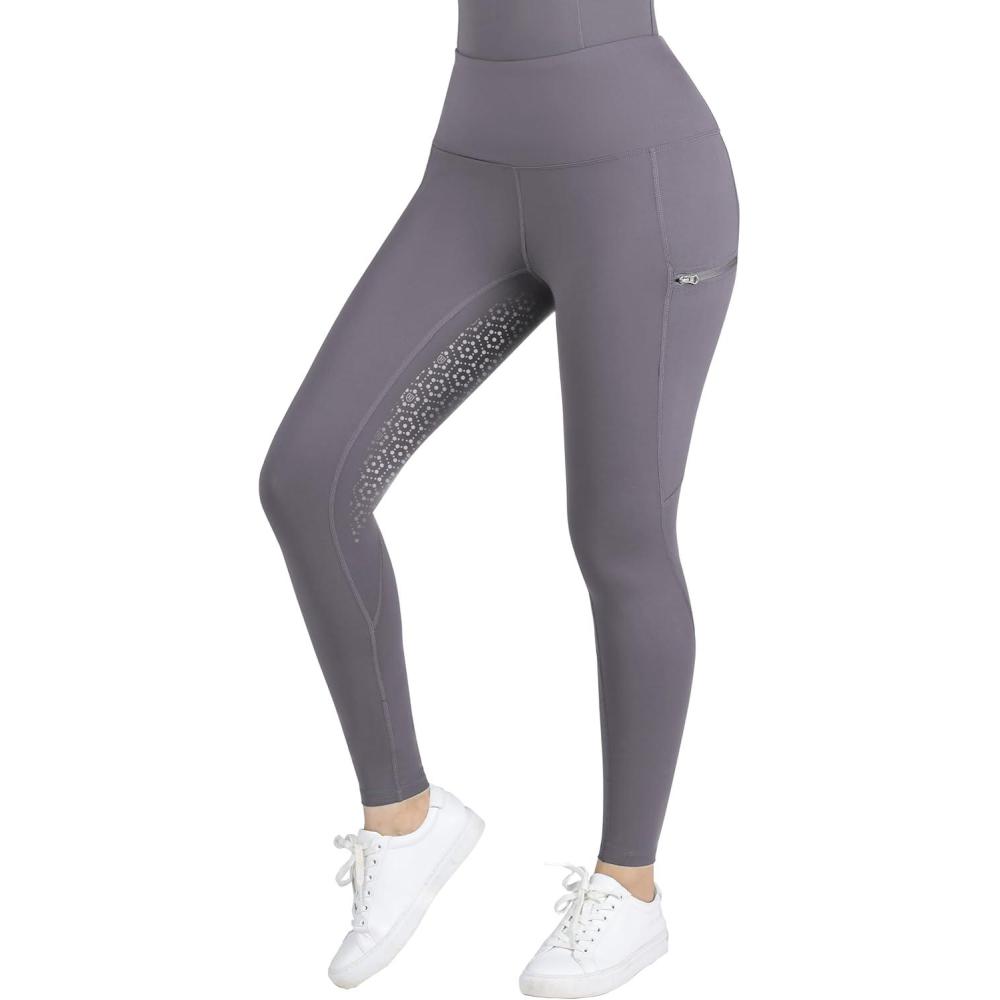 imageHarrison Howard Womens Full Seat Silicon Grip Equestrian Breeches Horse Riding Tights High Waisted LeggingsGrey