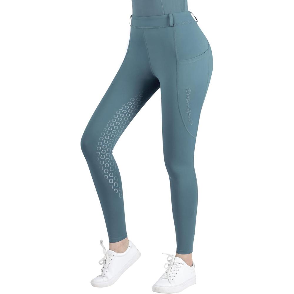 imageHarrison Howard Womens Horse Riding Pants Double Pocket Silicone FullSeat Breeches Equestrian BreechesGrey Green