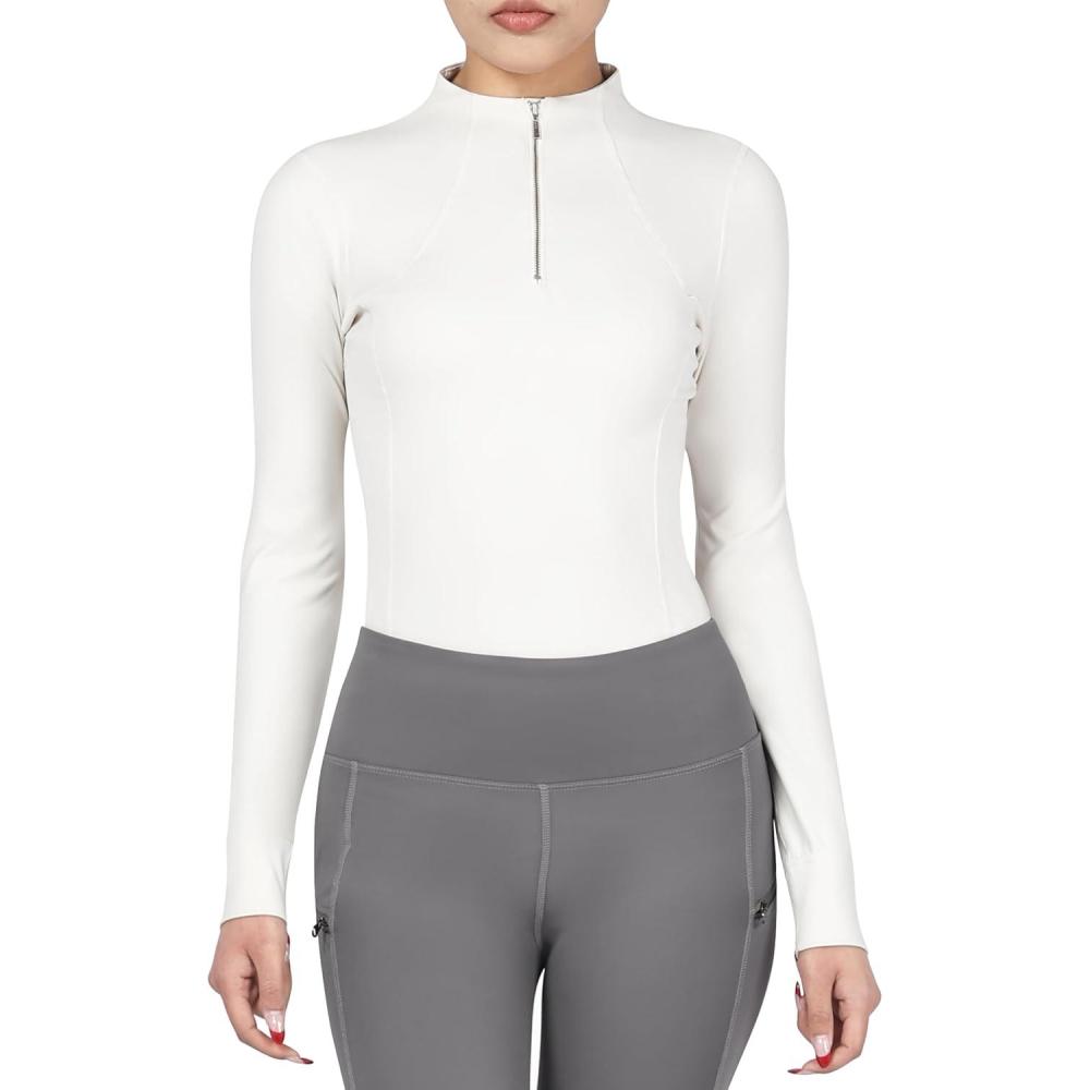 imageHarrison Howard Womens Horse Riding Shirt  Long Sleeve Equestrian Shirts with 14 ZipLight Apricot