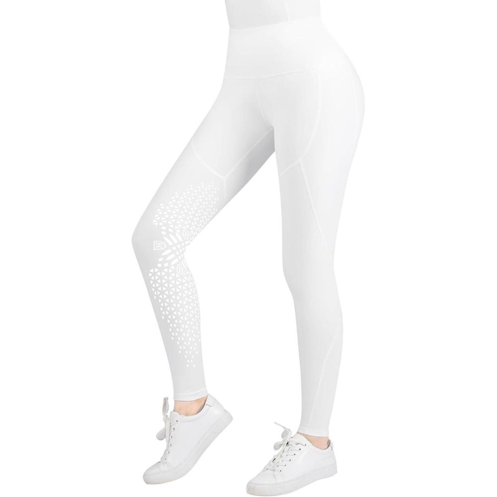 imageHarrison Howard Womens Riding Pants KneePatch Schooling Tights Horseback Riding Pants Equestrian BreechesOval White