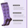 Harrison Howard 3 Pairs Premium Quality Equestrian Riding Socks for Horse Riding &Tall Boot Knee High Socks for Women(Horse Hardware/Coffee Diamond Grid/Purple Horseshoe Print)