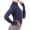 Harrison Howard Equestrian Tops Female Long Sleeve Half Mesh Arm Design Quick-Dry Summer Top with Stylish Neckline(Dark Blue)