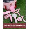 Harrison Howard Horse Grooming Kit 9-Piece Equine Care Series Horse Brush Sets with Organizer Tote Bag Deep Blue(Pink（horse bag）)