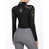 Harrison Howard Ladies Long Sleeve Lace Rider Top with Exquisite Lace Spliced Sleeves Slim Fit Show Shirt(Black)