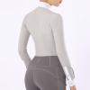 Harrison Howard Women’s Equestrian Long Sleeve Riding Top Show Shirt Patchwork Design(Light Grey)