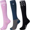 Harrison Howard 3 Pairs Premium Quality Equestrian Riding Socks for Horse Riding &Tall Boot Knee High Socks for Women(Black/Soft Lavendar/Peacock Blue)