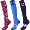 Harrison Howard 3 Pairs Premium Quality Equestrian Riding Socks for Horse Riding &Tall Boot Knee High Socks for Women(Blue Horse Icon/Navy Horseshoe/Rose Star Horseshoe)