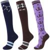Harrison Howard 3 Pairs Premium Quality Equestrian Riding Socks for Horse Riding &Tall Boot Knee High Socks for Women(Horse Hardware/Coffee Diamond Grid/Purple Horseshoe Print)