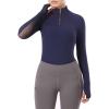 Harrison Howard Equestrian Tops Female Long Sleeve Half Mesh Arm Design Quick-Dry Summer Top with Stylish Neckline(Dark Blue)