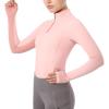 Harrison Howard Equestrian Tops Female Long Sleeve Half Mesh Arm Design Quick-Dry Summer Top with Stylish Neckline(Orange Pink)