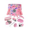 Harrison Howard Horse Grooming Kit 11-Piece Equine Care Series Horse Brush Sets with Organizer Tote Bag Tack Room Supplies Shedding Grooming Massaging Tools Blue Brushstroke Ponies(Pink)