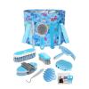 Harrison Howard Horse Grooming Kit 11-Piece Equine Care Series Horse Brush Sets with Organizer Tote Bag Tack Room Supplies Shedding Grooming Massaging Tools Blue Brushstroke Ponies(Blue)