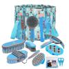 Harrison Howard Horse Grooming Kit 11-Piece Horse Brush Sets with Organizer Tote Bag Tack Room Supplies Shedding Grooming Massaging Tools