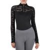 Harrison Howard Ladies Long Sleeve Lace Rider Top with Exquisite Lace Spliced Sleeves Slim Fit Show Shirt(Black)