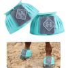 Harrison Howard Rubber Bell Boots Leather Touch-Close Overreach Boots Hoof Protection for Horses Sold in Pairs Light Grey L(Turquoise)