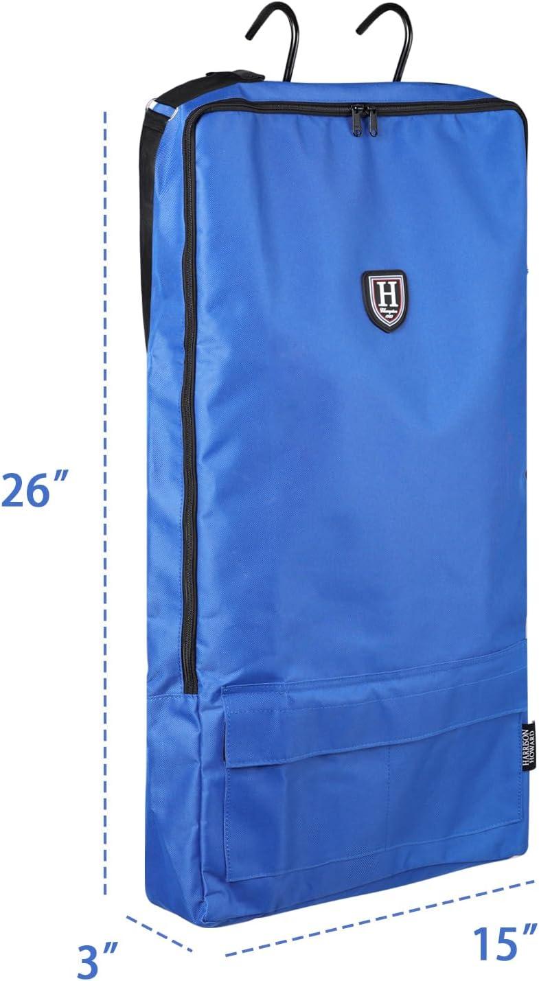 imageHarrison Howard BridleHalter Bag with 3 Prong Tack Rack Sturdy Waterproof Fabric Horse Tack Carry BagNavyBlue