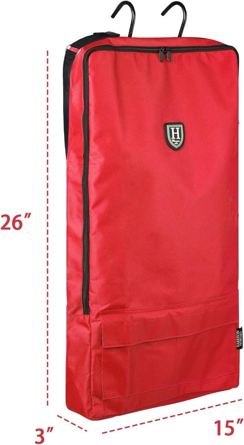 imageHarrison Howard BridleHalter Bag with 3 Prong Tack Rack Sturdy Waterproof Fabric Horse Tack Carry BagNavyBurgundy