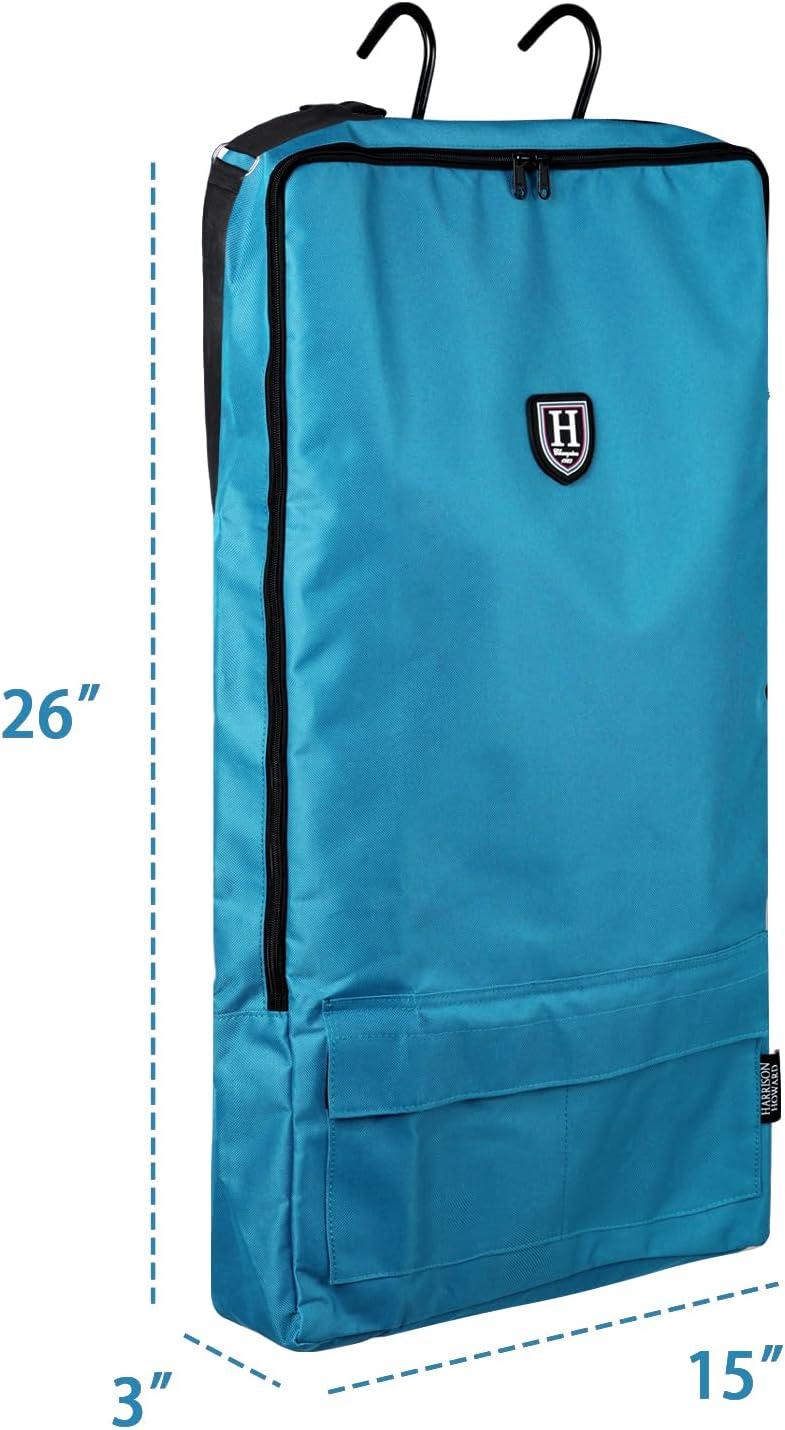 imageHarrison Howard BridleHalter Bag with 3 Prong Tack Rack Sturdy Waterproof Fabric Horse Tack Carry BagNavyTeal