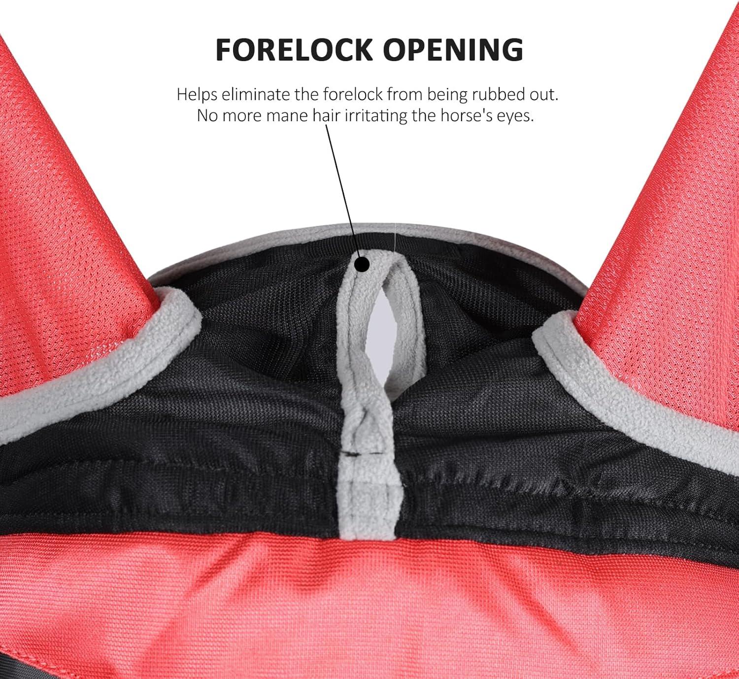 imageHarrison Howard Horse Fly Mask Long Nose with Ears FuchsiaNavy M CobOrange black