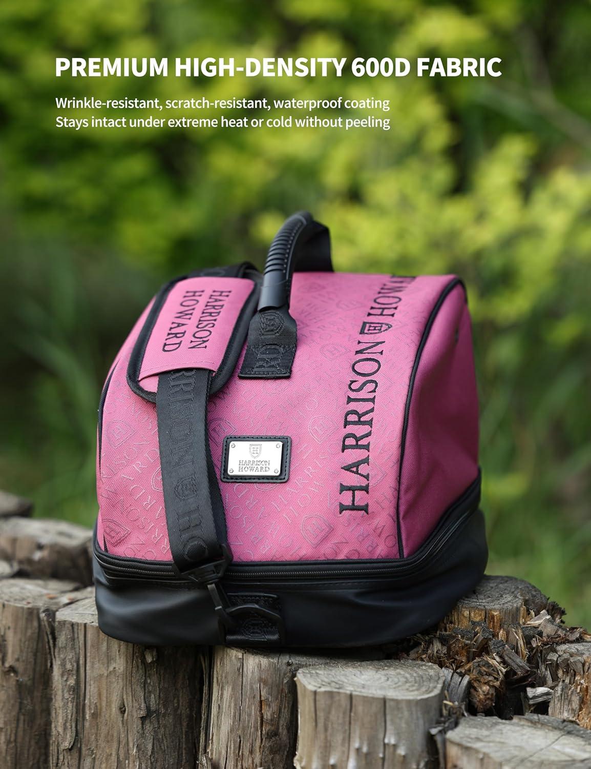 imageHarrison Howard Premium Helmet Storage Case Sturdy 600D Fabric Equestrian Helmet Bag Travel Gear for Horse Riders PinkPink