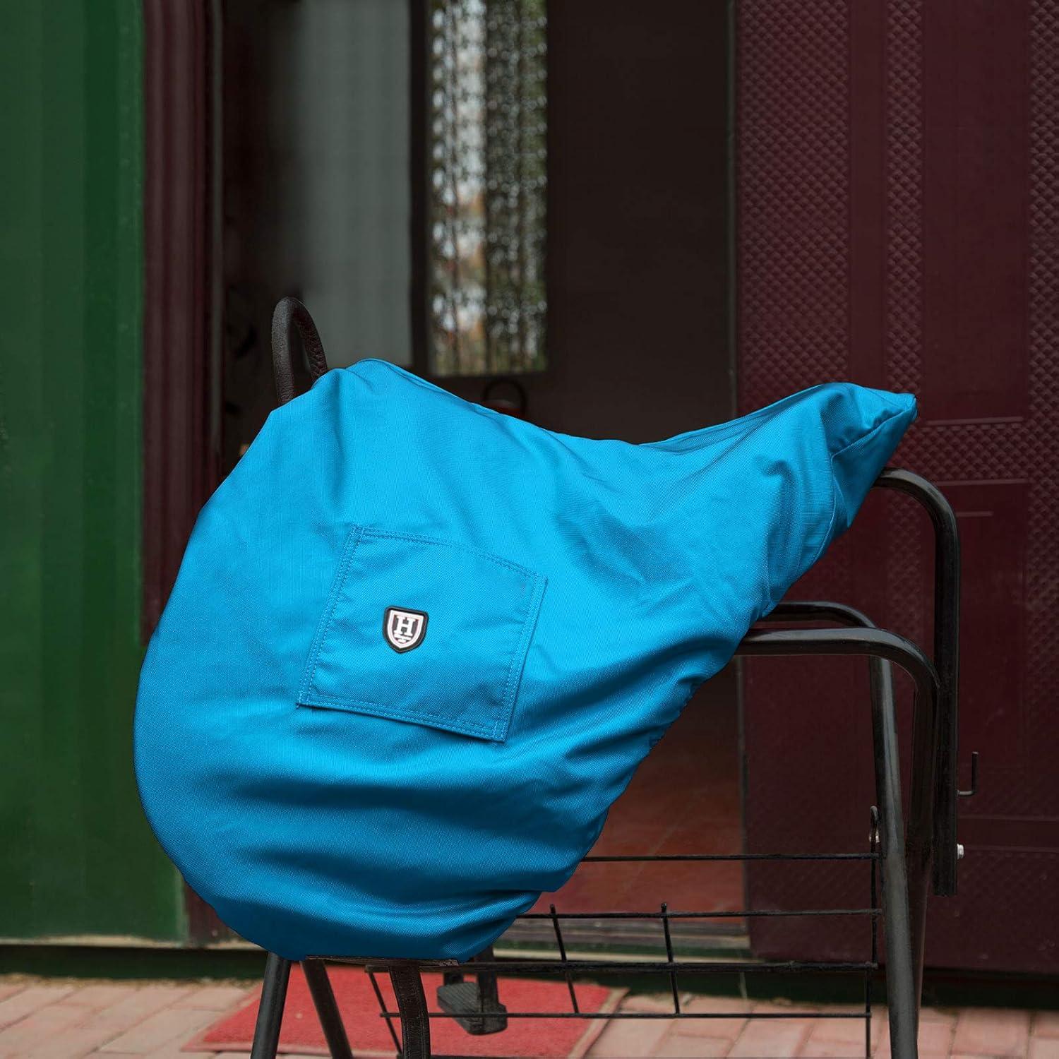 imageHarrison Howard Premium WaterproofBreathable FleeceLined Saddle Cover Scarlet RedAzure Blue