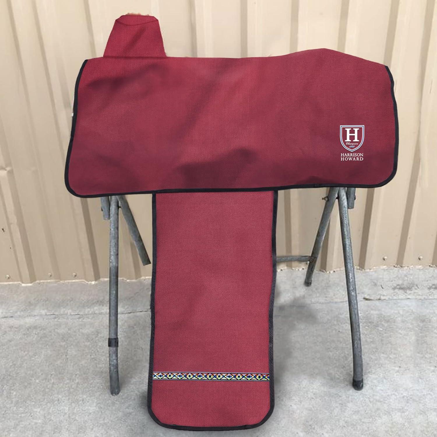 imageHarrison Howard Premium Western Saddle Cover Fender Protection with Unique Fleece Lining to Avoid Unnecessary WearTear Perfect for TravellingTealBurgundy