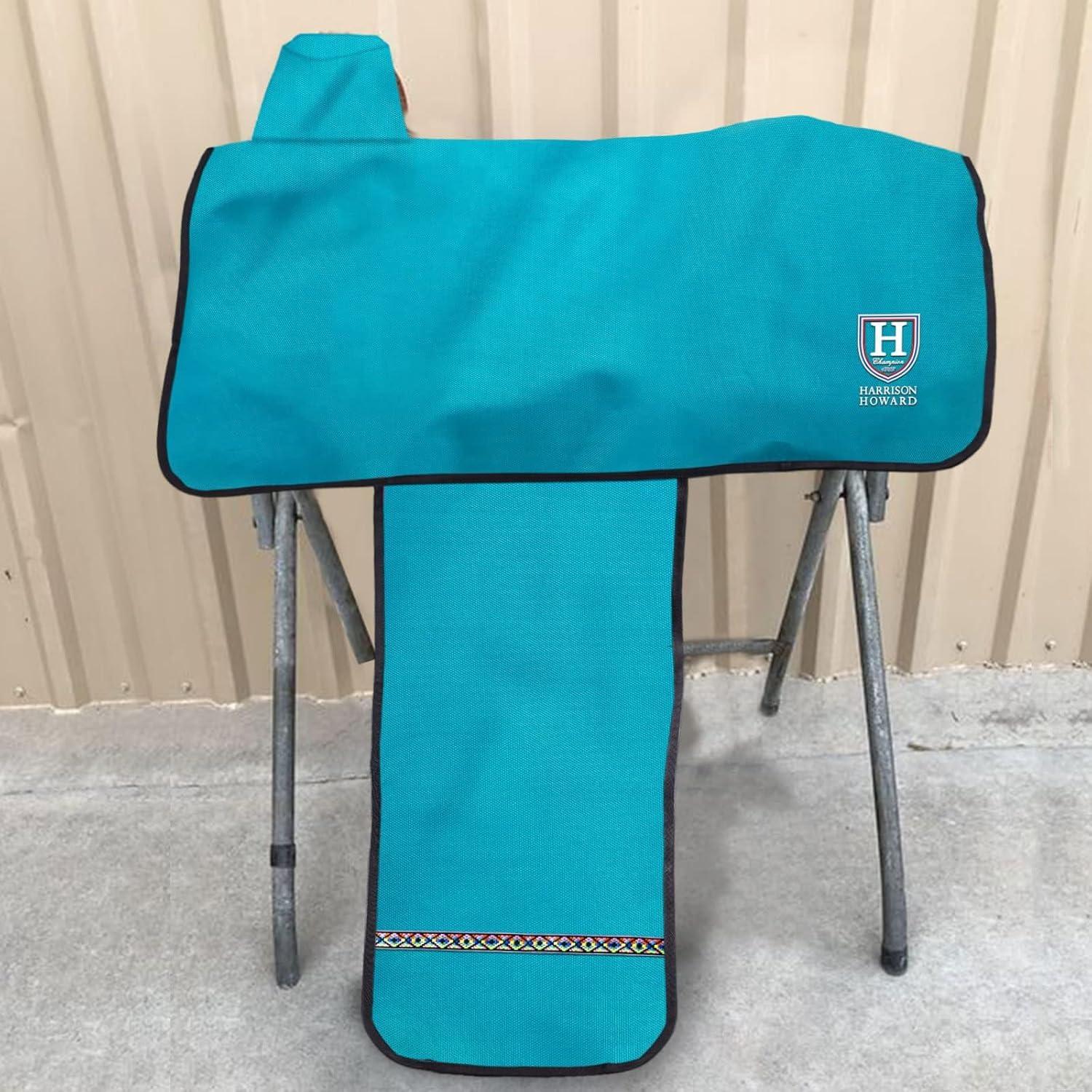 imageHarrison Howard Premium Western Saddle Cover Fender Protection with Unique Fleece Lining to Avoid Unnecessary WearTear Perfect for TravellingTealTeal