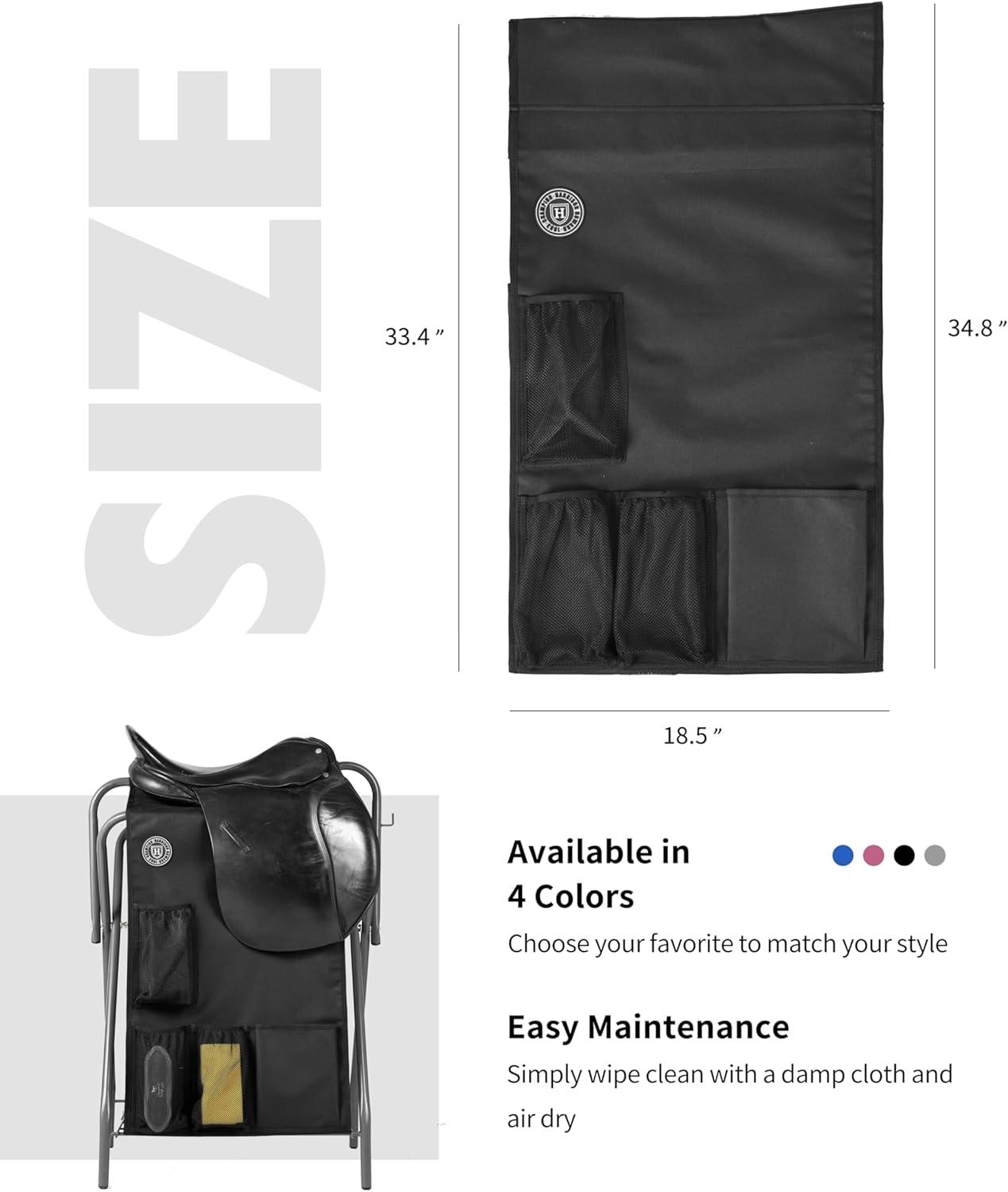 imageHarrison Howard Saddle Rack Cover with Pockets Waterproof Saddle Protector and Horse Tack Organizer for Stable ampamp Barn Storage Saddle Rack Not IncludedBlackBlack