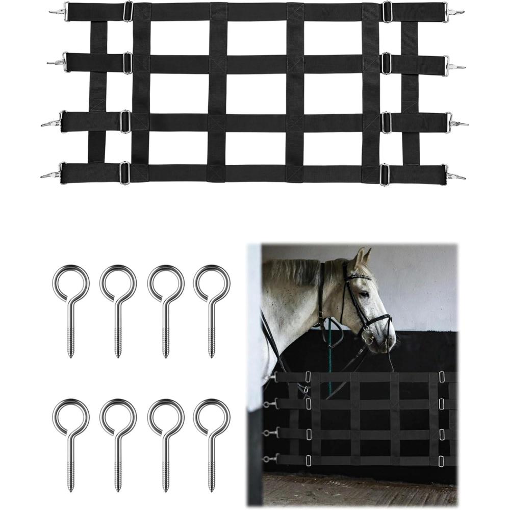 imageHarrison Howard Adjustable Horse Stall Guard Poly 4 Slat Door Guard for Horse Barns Sturdy Webbing Grid Design Stall Guard BlackBlack