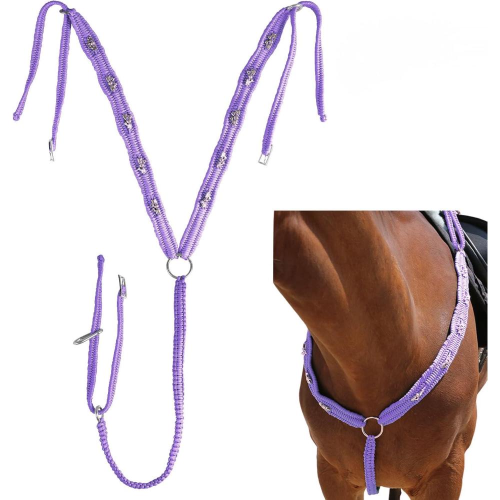 imageHarrison Howard Equestrian Horse Breast Collars Soft Durable Braided Paracords Royal BluePurple