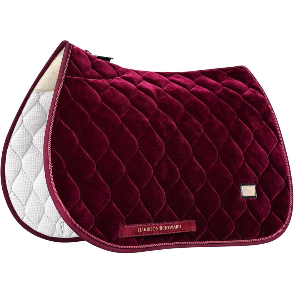 imageHarrison Howard General Purpose Saddle Pad for Horse Riding Training English Saddle Pad Soft Cushioning for Horse BackBurgundy