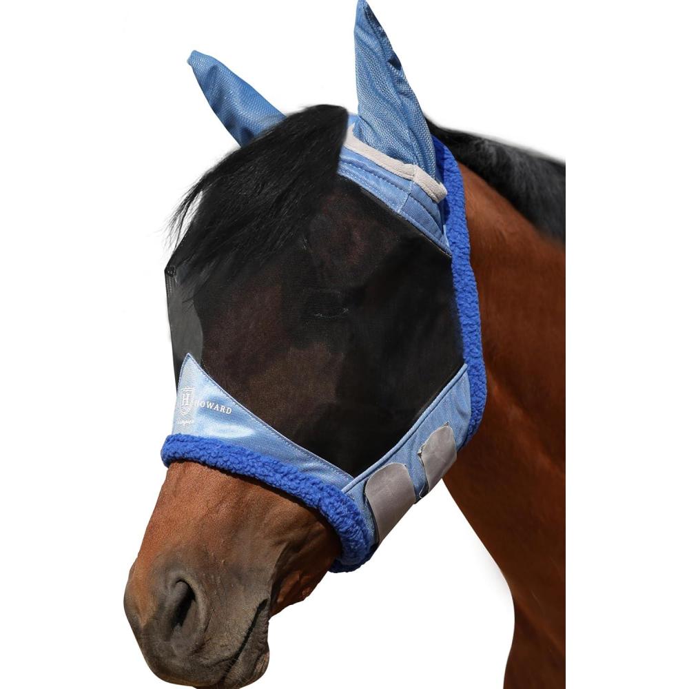 imageHarrison Howard Horse Fly Mask UV Protective Fine Mesh with Extra Wool Soft Touch on Skin Fly and UV Protection Moonlight Silver SAquamarine