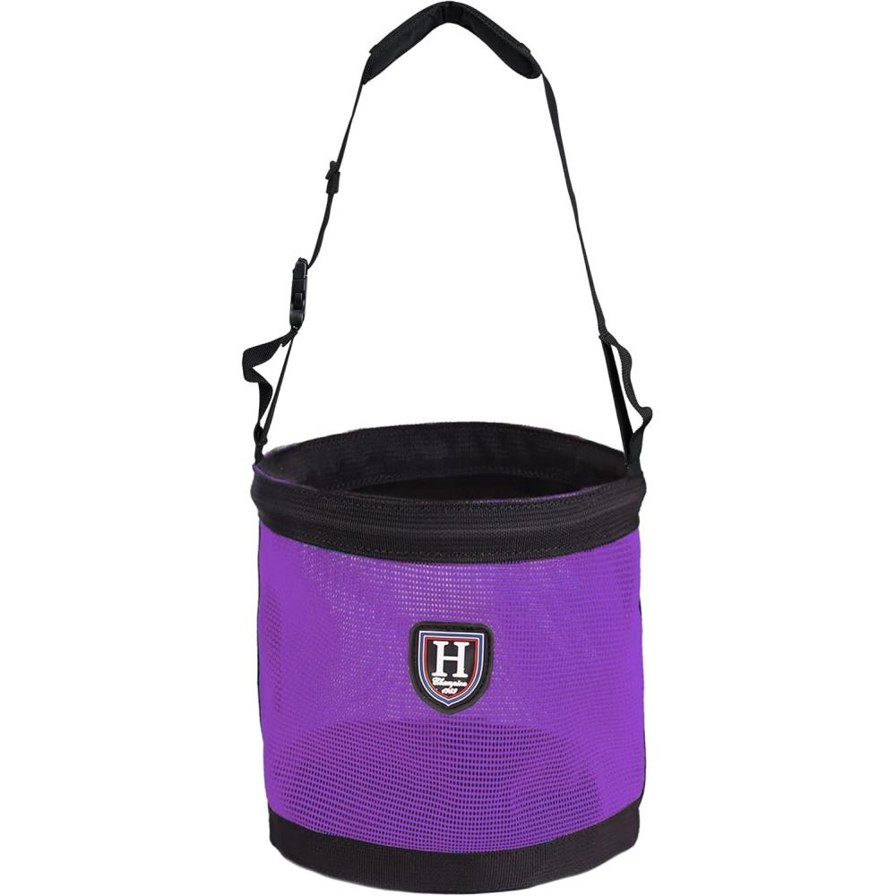 imageHarrison Howard Horse Muzzle Feed Bag Nylon Mesh Grain Feed Bag with Padded Neck Strap Adjustable Belt Mint SmallPurple