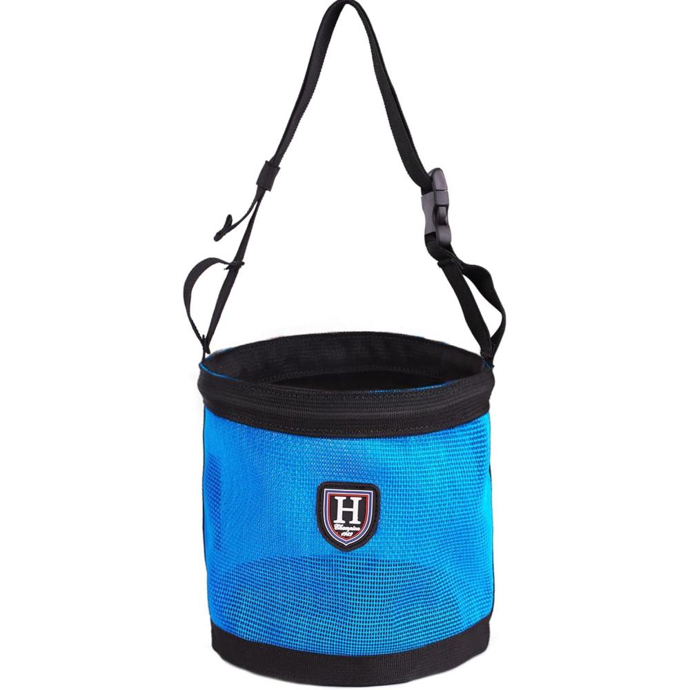 imageHarrison Howard Horse Muzzle Feed Bag Nylon Mesh Grain Feed Bag with Padded Neck Strap Adjustable Belt Small BlueBlue