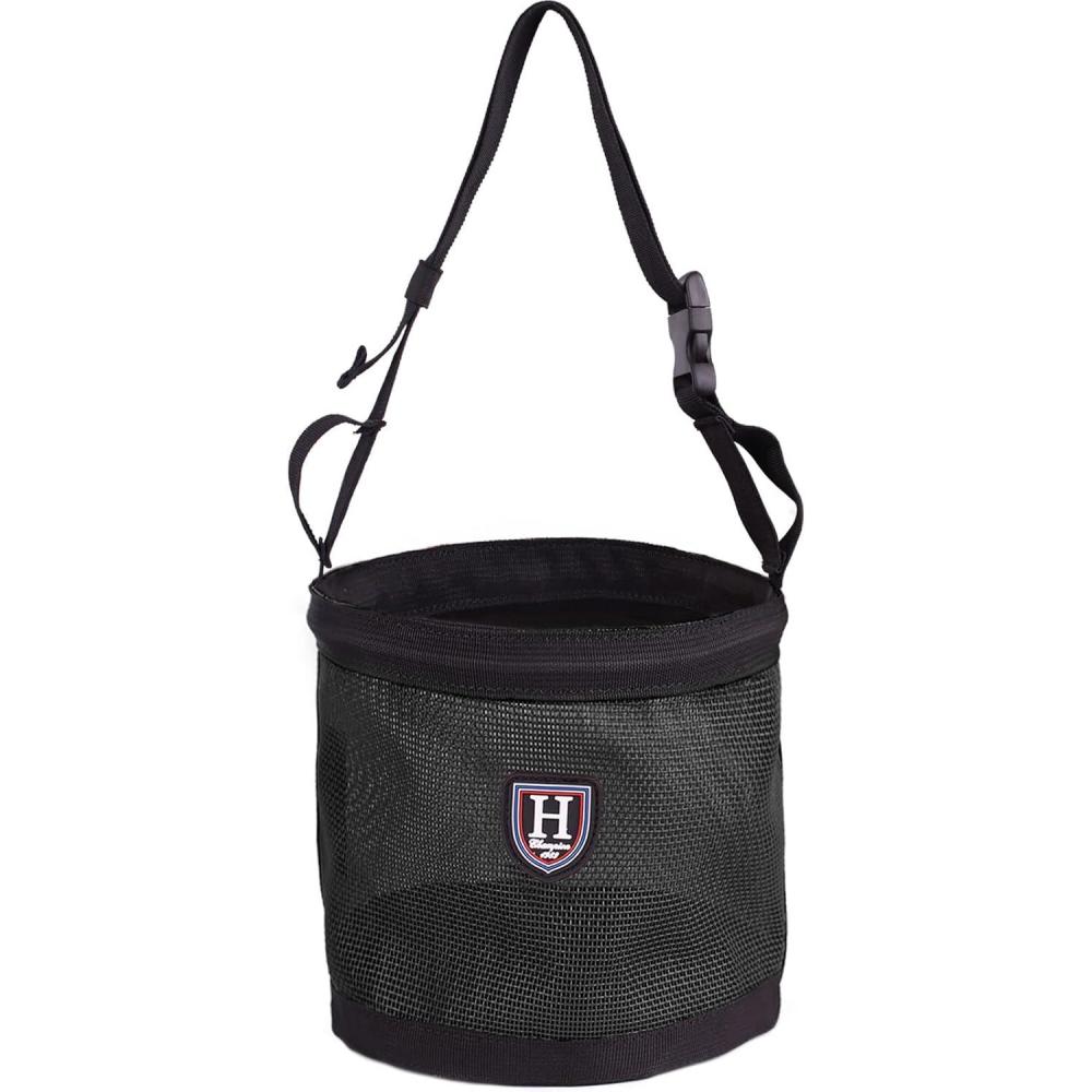 imageHarrison Howard Horse Muzzle Feed Bag Nylon Mesh Grain Feed Bag with Padded Neck Strap Adjustable Belt Small BlueMars Black