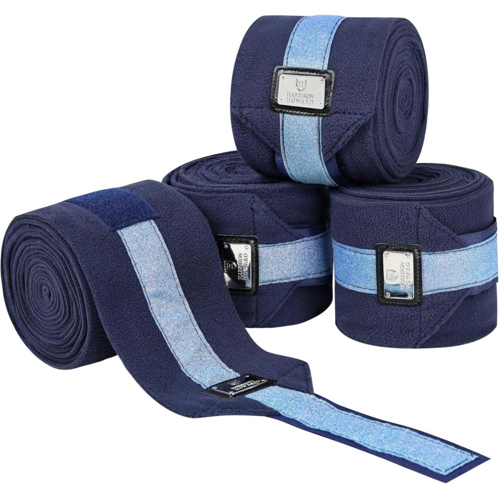 imageHarrison Howard Horse Polo Wraps Upgrade with Bling Leg Wraps for Horses 4Pack Fleece Leg Wraps Stable Supplies White MNavy
