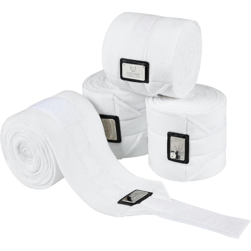 imageHarrison Howard Horse Polo Wraps Upgrade with Bling Leg Wraps for Horses 4Pack Fleece Leg Wraps Stable Supplies White MWhite