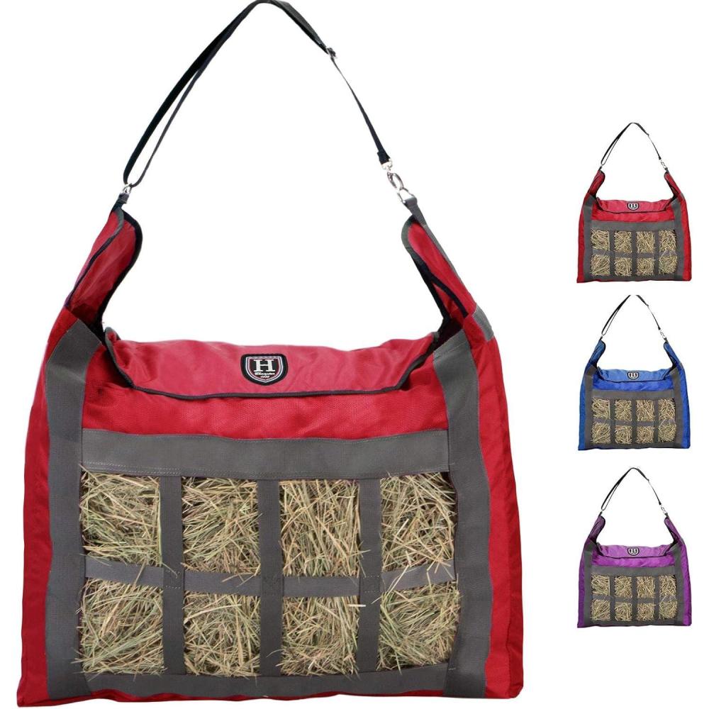 imageHarrison Howard Premium Durable Slow Feed Horse Hay Bags Oxford Cloth Heavy Duty Large Capacity Horse Feeding BagChampion BlueScarlet Red